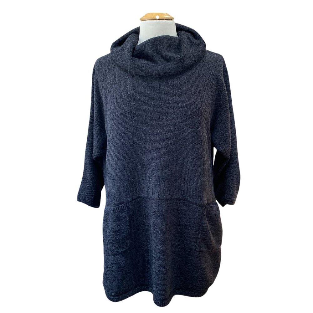 Soft Surroundings Cowl Neck Tunic Sweater Sz L/XL Black Pockets Lagenlook